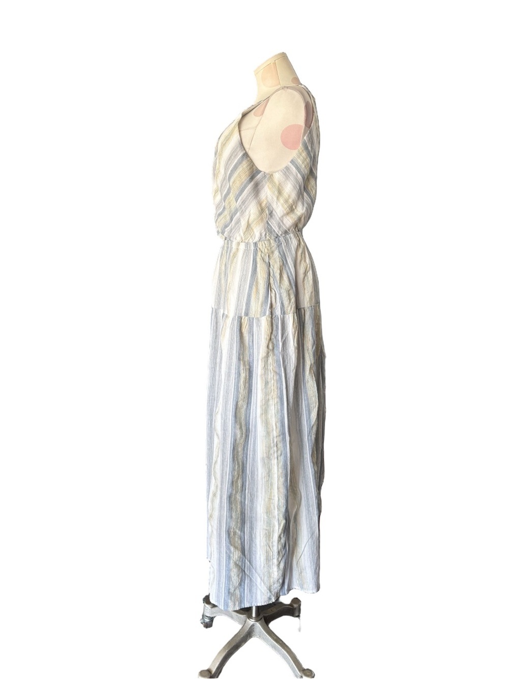 THREADGRIT SALLY HIGH NECK STRIPED MAXI DRESS BLUE/YELLOW 100% cotton - large - Picture 4 of 10